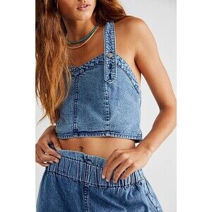 Free People We The Free Paradise Denim Criss Cross Blouse Top Cotton S 280867